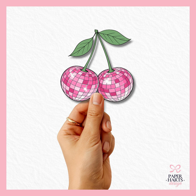 Cherry Disco Ball Sticker | Holographic Option
