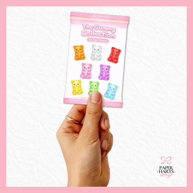 Holographic Gummy Bear Sticker Sheet – Kawaii Pastel Candy Vinyl