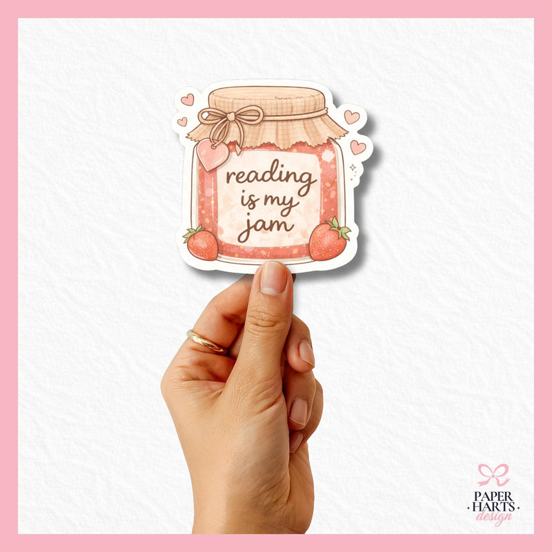 Reading Is My Jam Sticker | Book Lover Gift, Cozy Reader (Holographic Option Available)