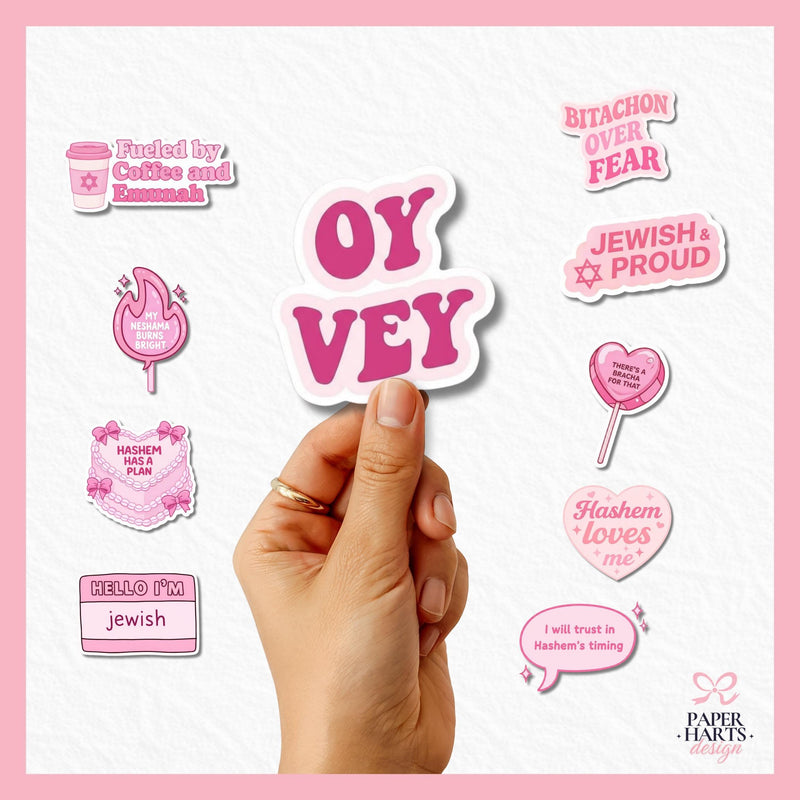 Jewish Girly Sticker Pack | Pink Faith Stickers | Hashem Loves Me | Bitachon | Jewish Pride
