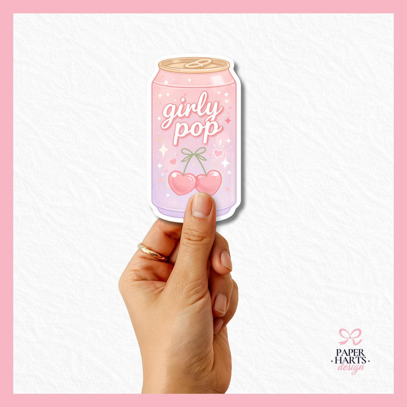 Girly Pop Soda Sticker | Glitter Vinyl Sticker | Laptop, Water Bottle & Planner Decal