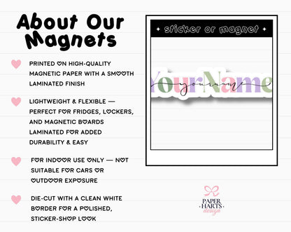 Custom Name Sticker or Magnet Customize Font, Color and Finish | Holographic Option