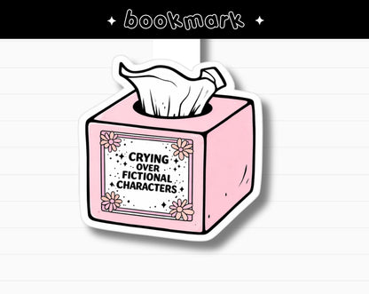 Magnetic Bookmark Gift Book Lover Reading Accessory Bookish Humor Design Crying Over Fictional Characters Text Pink Tissue Box Floral Pattern Page Marker Holder Clip Glossy Laminated Photo Paper Perfect Bookworm Present Fiction Fan Reader