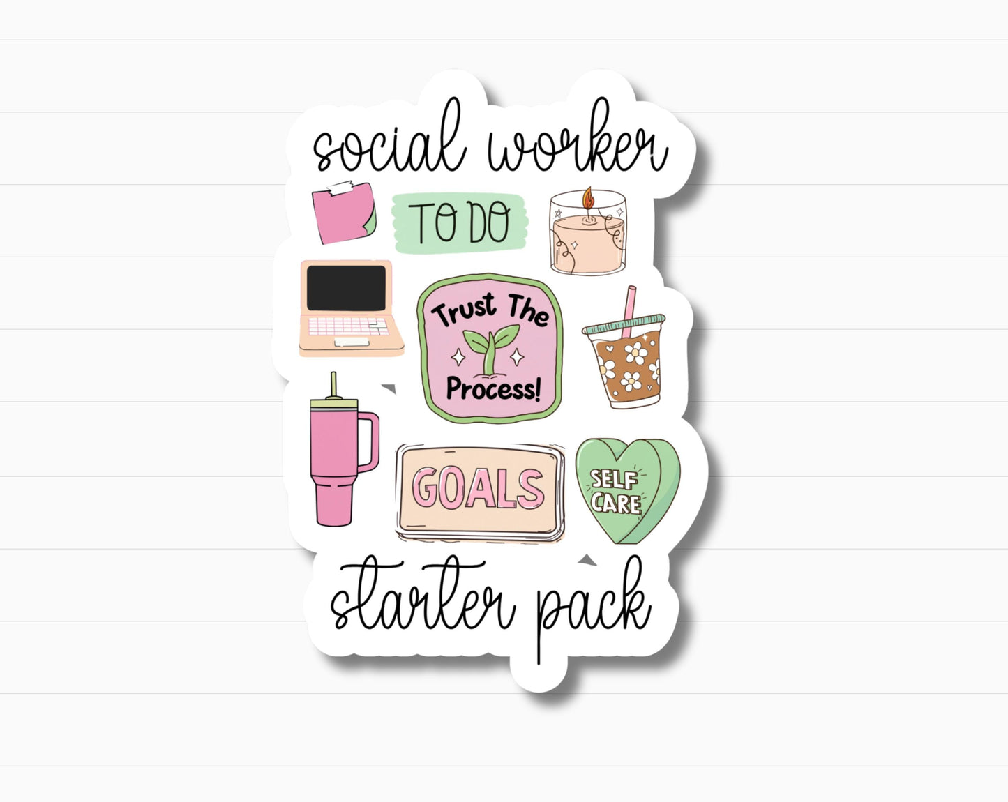 Social Worker Starter Pack Sticker – Mental Health, Self Care, Therapist Gift