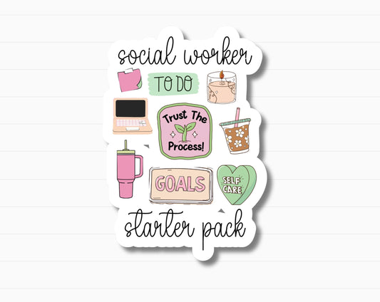 Social Worker Starter Pack Sticker – Mental Health, Self Care, Therapist Gift