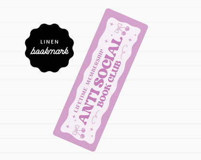 Anti Social Book Club Linen Bookmark
