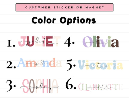 Custom Name Sticker or Magnet Customize Font, Color and Finish | Holographic Option
