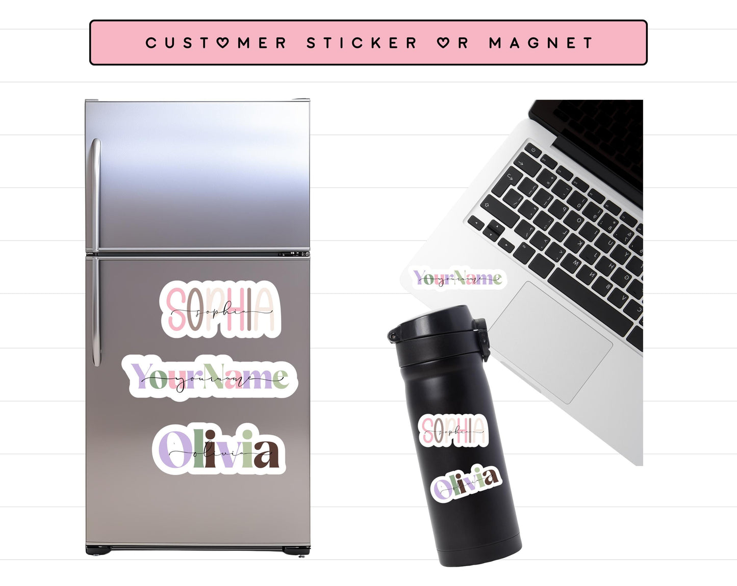 Custom Name Sticker or Magnet Customize Font, Color and Finish | Holographic Option