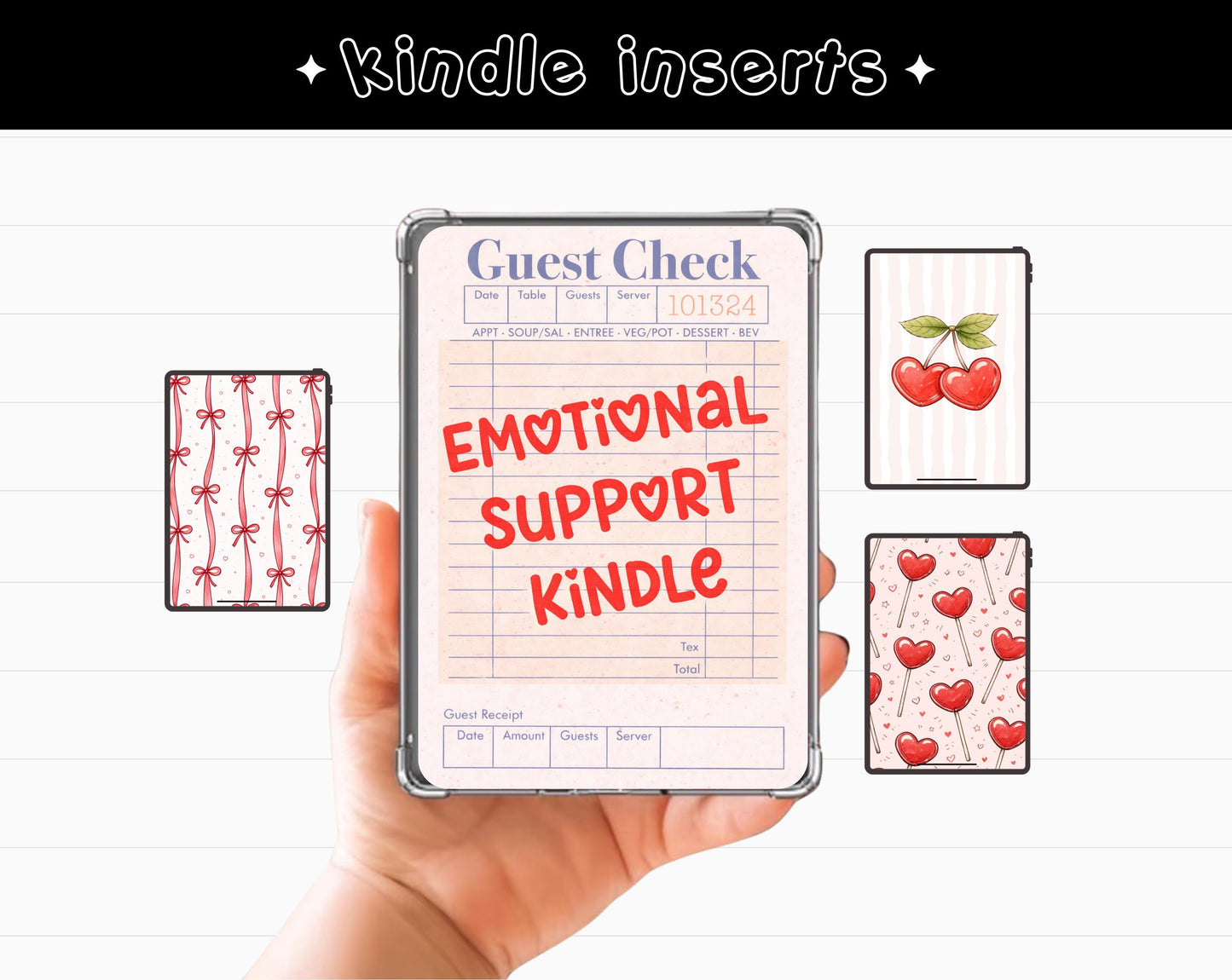 Kindle Insert Pack (Set of 4) | Heart Cherries & Lollipop Design