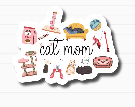 Cat Mom Sticker – Cute Cat Lover Gift, Cat Lady Aesthetic, Pet Mom Sticker