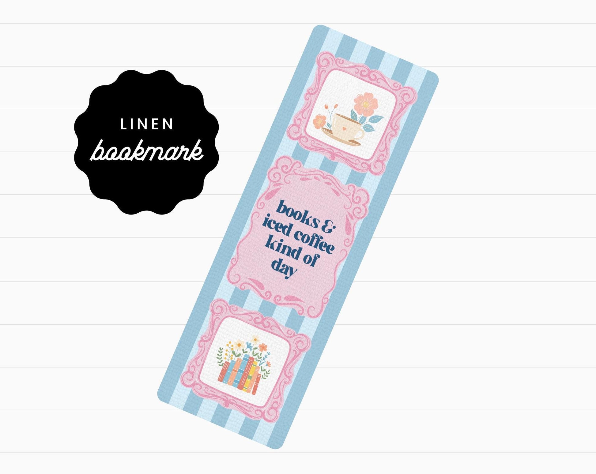 Books and Iced Coffee Linen Bookmark