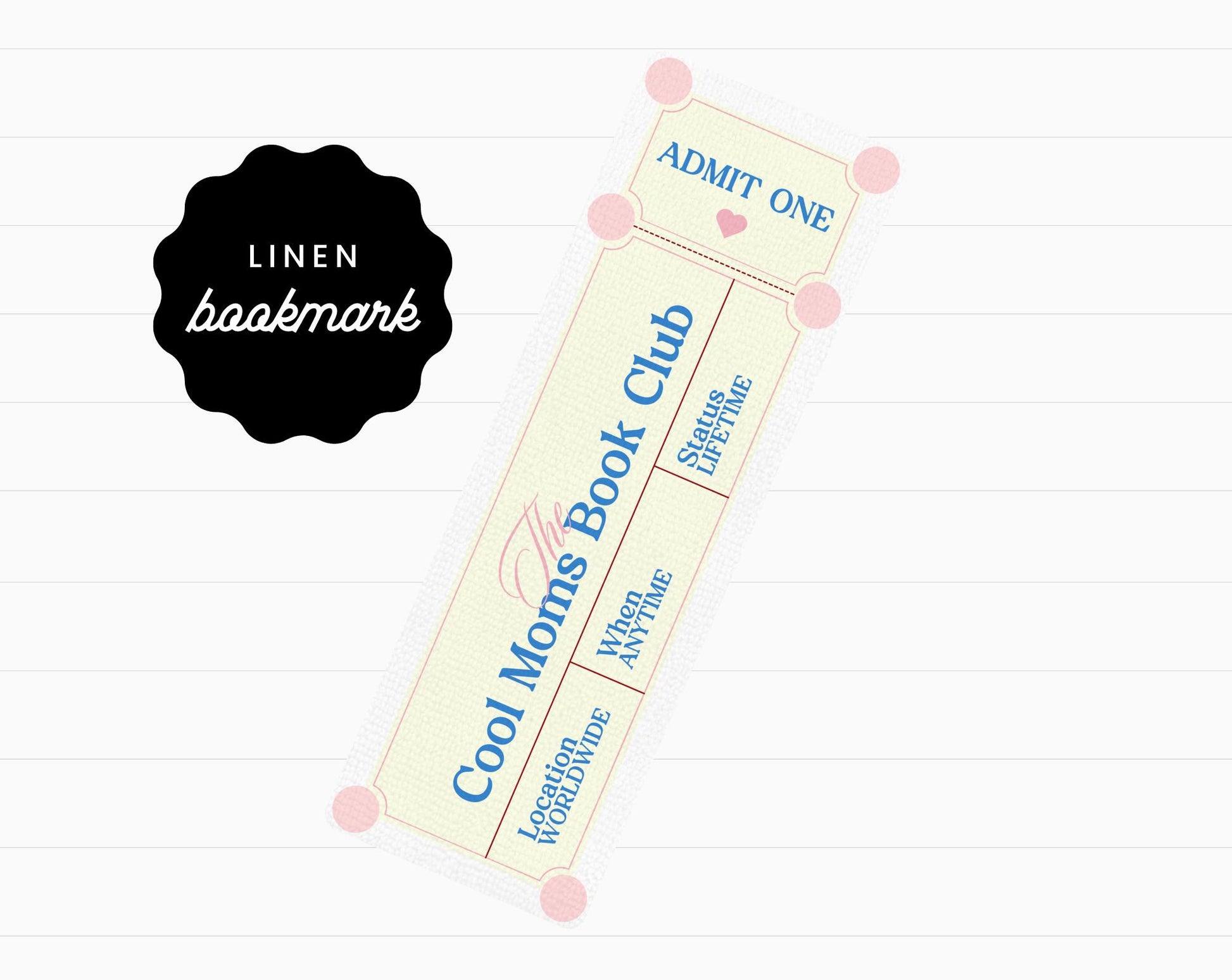 Cool Moms Book Club Linen Bookmark