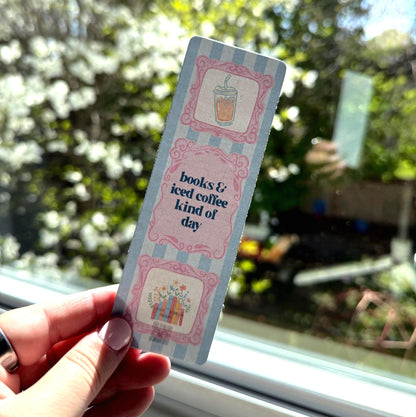 Books and Iced Coffee Linen Bookmark