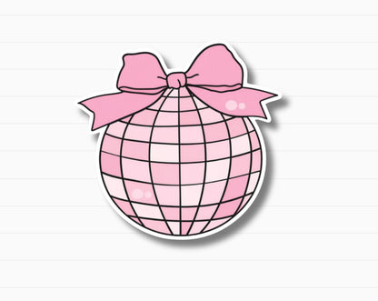 Pink Disco Ball Bow Sticker
