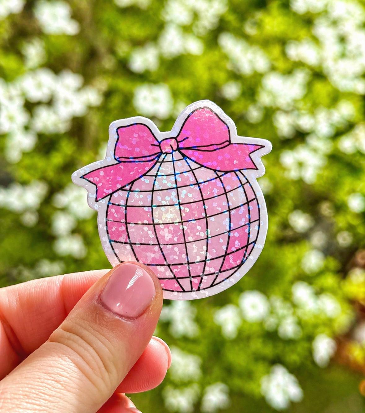 Pink Disco Ball Bow Sticker