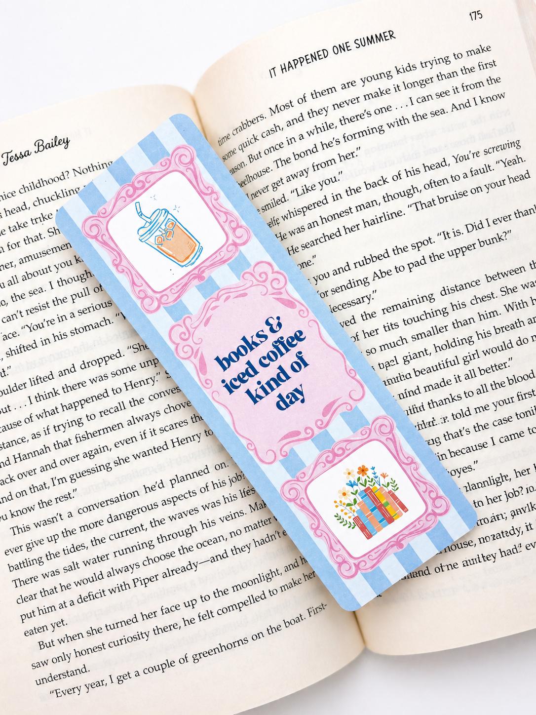 Books and Iced Coffee Linen Bookmark
