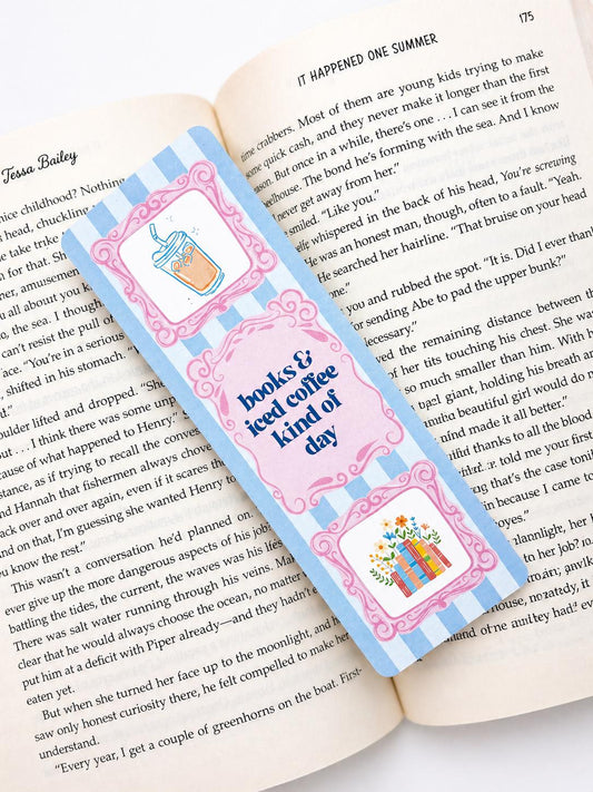 Books and Iced Coffee Linen Bookmark