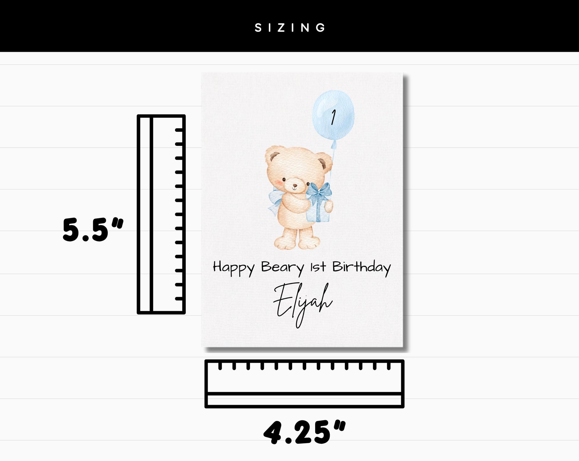 Personalized Beary 1st Birthday Card