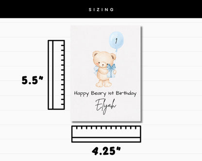 Personalized Beary 1st Birthday Card