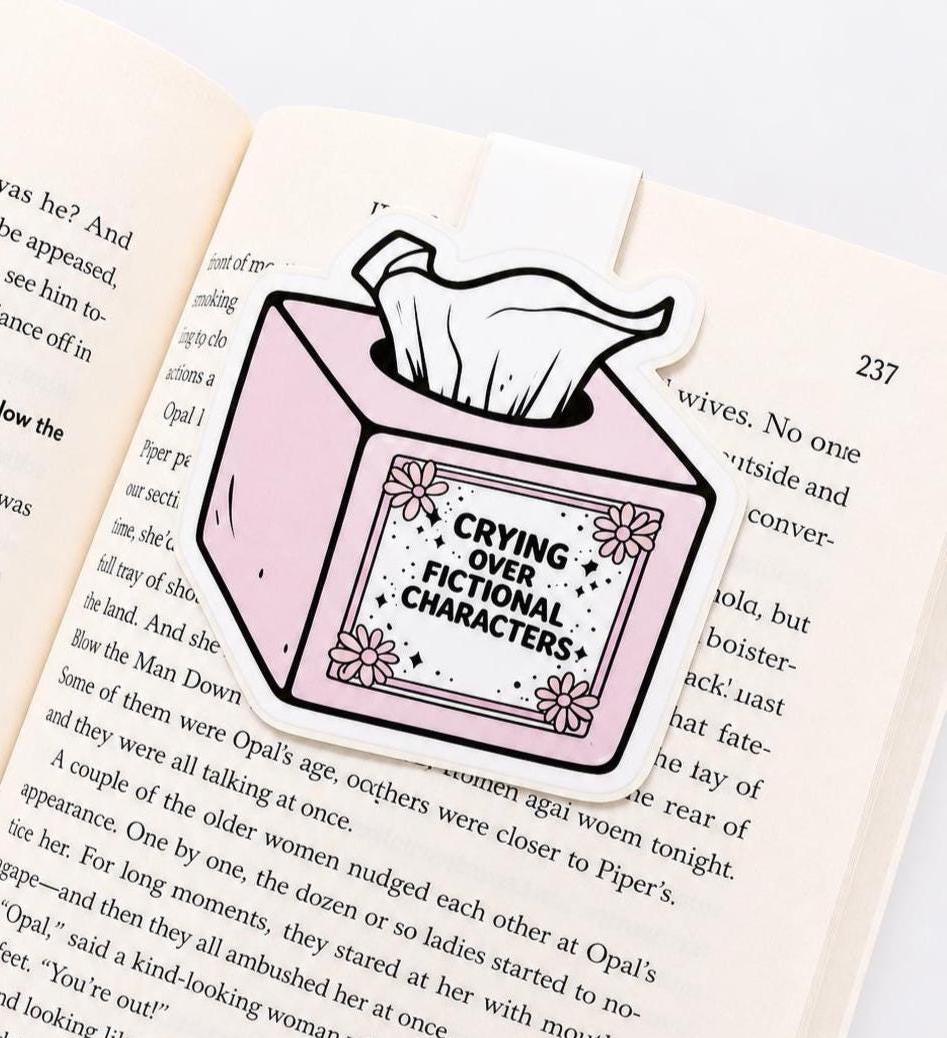 Crying Over Fictional Characters Tissue Box Magnetic Bookmark | Funny Bookish Bookmark | Reader Humor