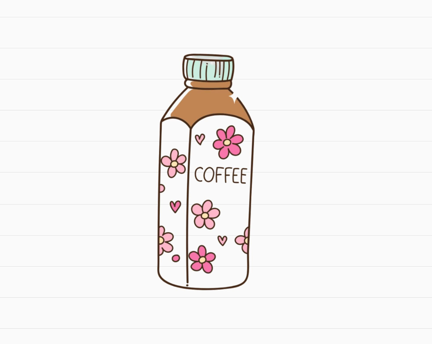 Floral Coffee Bottle Transparent Sticker | Iced Coffee Sticker | Cute Coffee Gift | Water Bottle Sticker | Coffee Lover