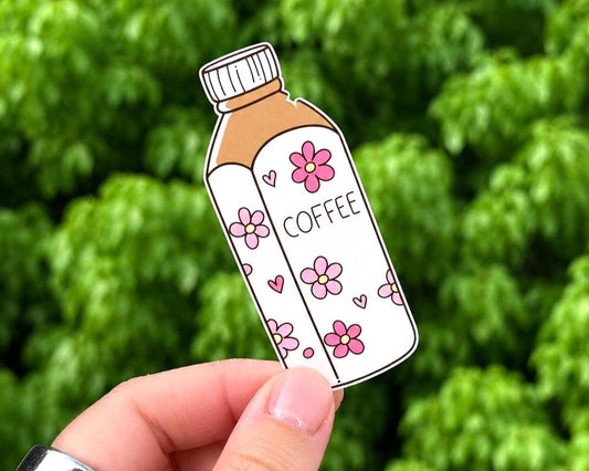 Floral Coffee Bottle Transparent Sticker | Iced Coffee Sticker | Cute Coffee Gift | Water Bottle Sticker | Coffee Lover