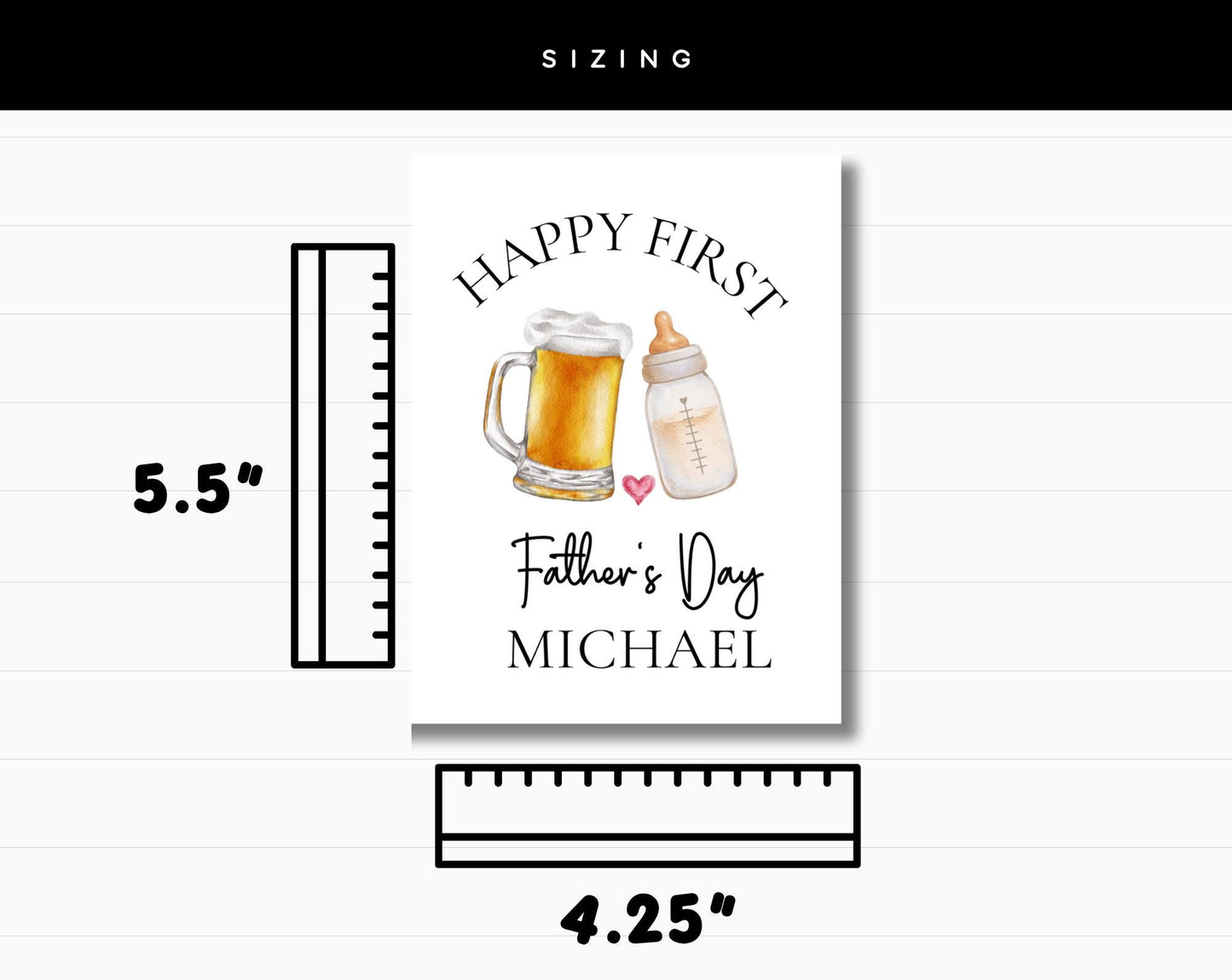 First Father's Day Card Personalized | Happy First Father's Day | New Dad Card | Beer and Baby Bottle | Linen Greeting Card